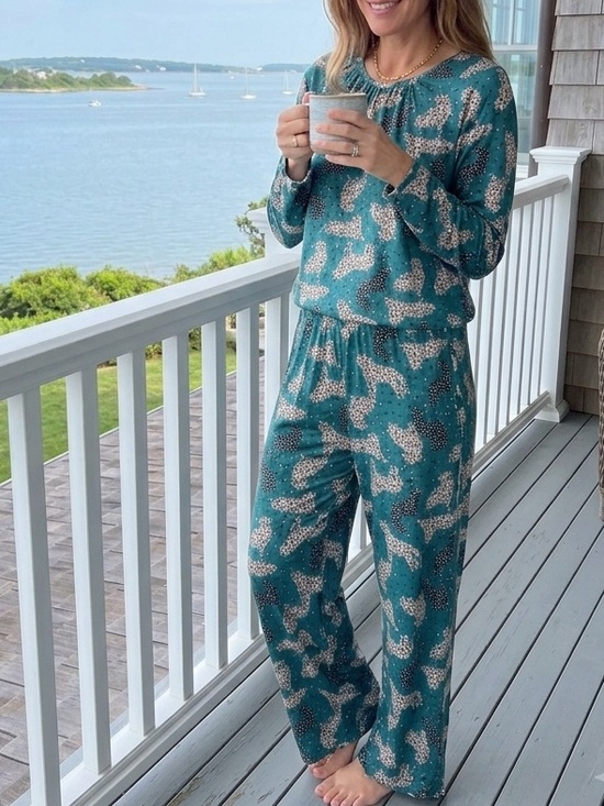 Comfort Code Pants - Comfort Code by Cuddl Duds Leopard Print 2-Piece Pajama Lounge Set S Coastal